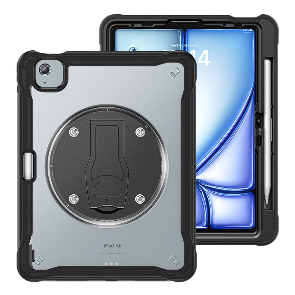HVN-iPad-A5 | iPad Air 11 (M2) / (M3) / (M4) | 2 Layers Protective Rugged Case with VESA 75x75mm Mounting Holes & Kick-stand