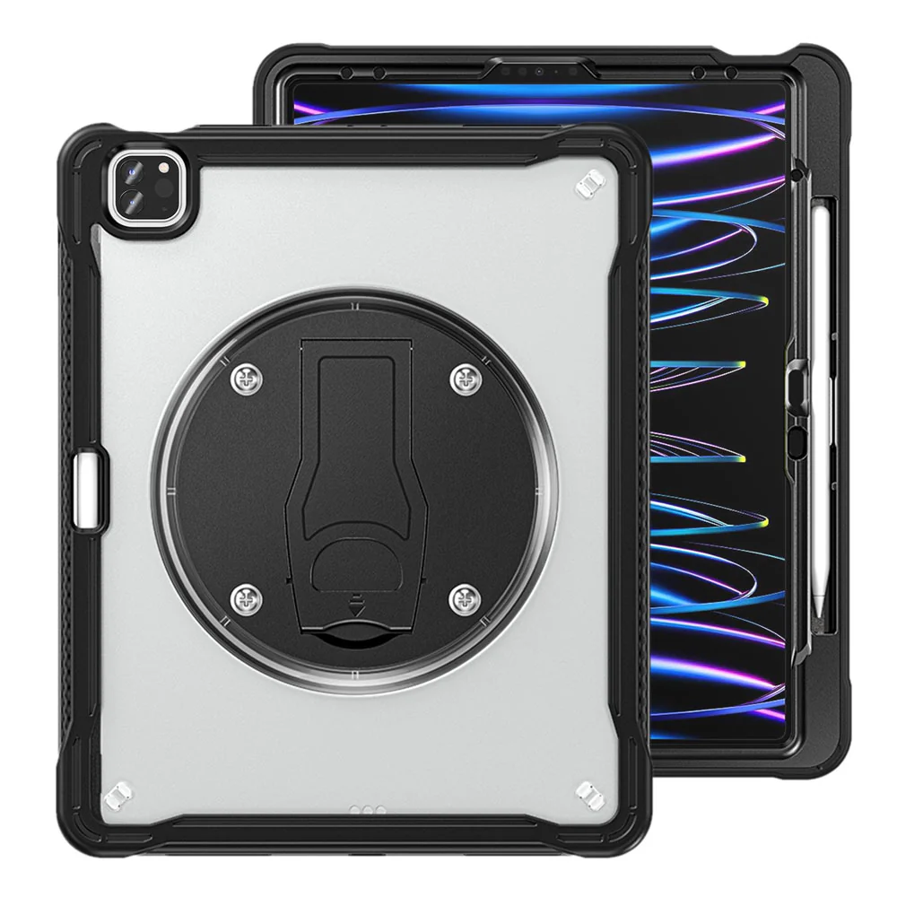 HVN-iPad-A6 | iPad Pro 12.9 ( 3rd / 4th / 5th / 6th Gen. ) 2018 / 2020 / 2021 / 2022 | 2 Layers Protective Rugged Case with VESA 75x75mm Mounting Holes & Kick-stand