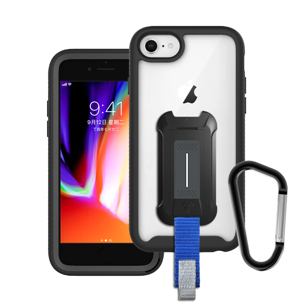HX-iP678-BK | iPhone SE (2020 / 2022) 4.7-inch | Protection Military Grade w/ KEY Mount & Carabiner -Black