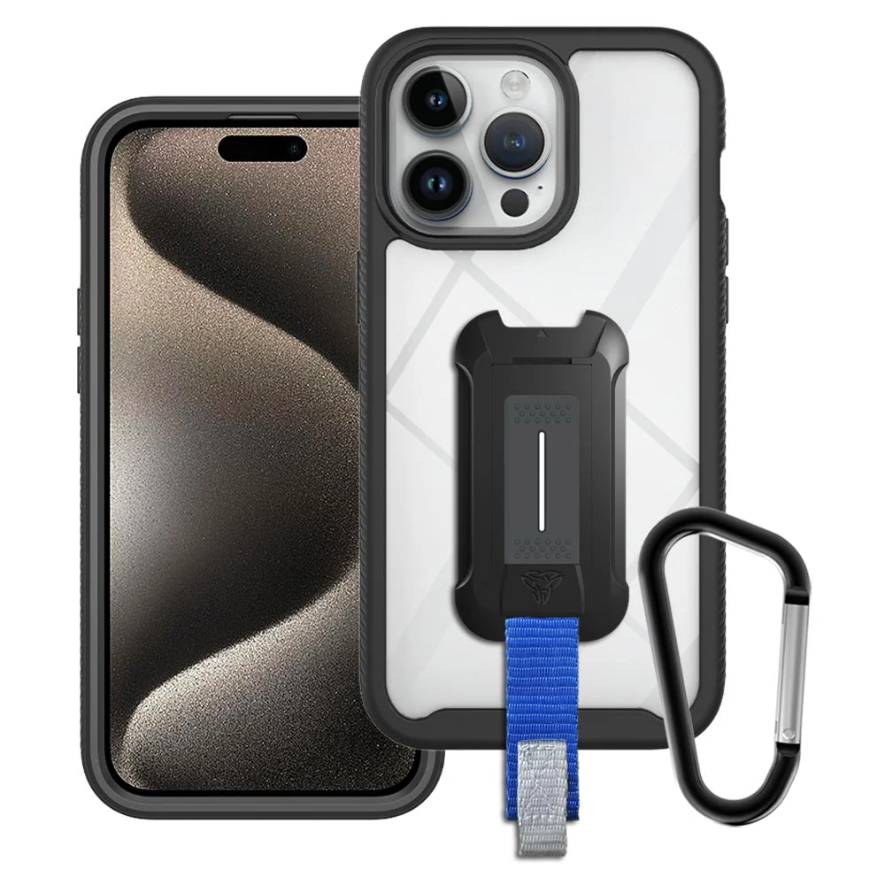 HX-IPH-15PMX | iPhone 15 Pro Max Case | Protection Military Grade w/ KEY Mount & Carabiner -Black