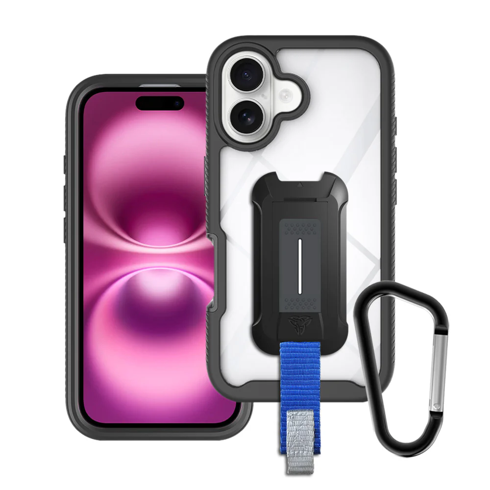 HX-IPH-16 | iPhone 16 Case | Protection Military Grade w/ KEY Mount & Carabiner -Black