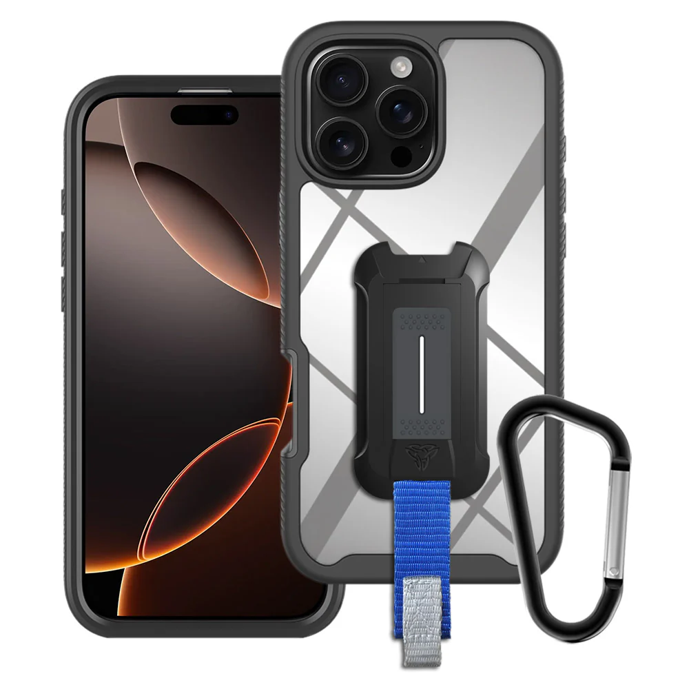 HX-IPH-16PMX | iPhone 16 Pro Max Case | Protection Military Grade w/ KEY Mount & Carabiner -Black