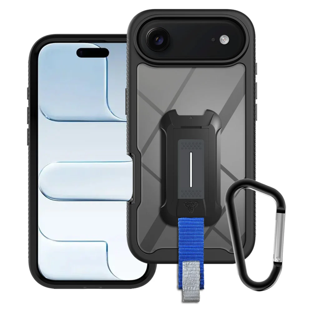 HX-IPH-17AIR | iPhone Air / 17 Air Case | Protection Military Grade w/ KEY Mount & Carabiner -Black