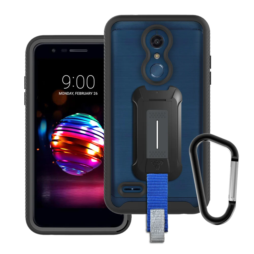 HX-K10-BK | LG K10 2018 US Version Case | Protection Military Grade w/ KEY Mount & Carabiner