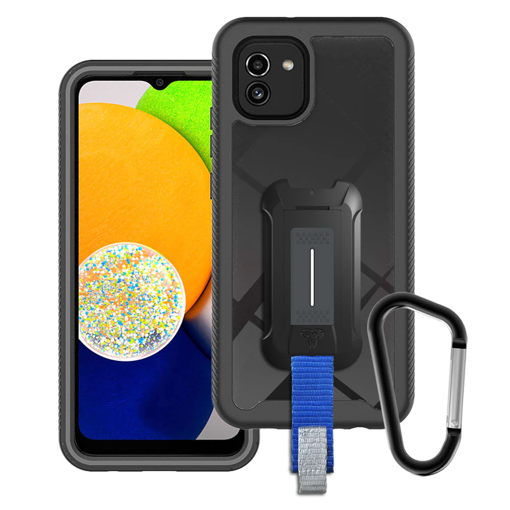 HX-SS21-A03_164 | Samsung Galaxy A03 SM-A035 164mm Case | Protection Military Grade w/ KEY Mount & Carabiner -Black