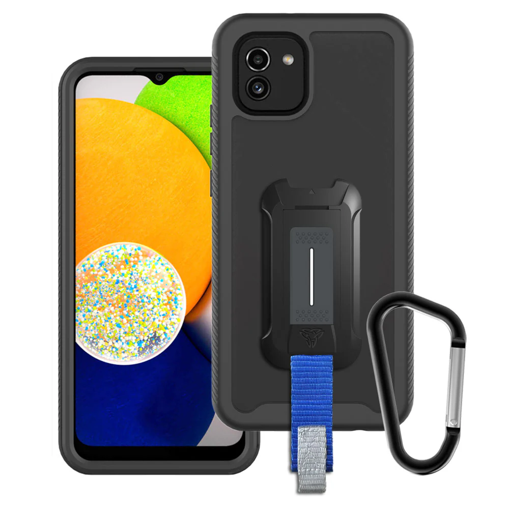 HX-SS21-A03_166 | Samsung Galaxy A03 SM-A035 166mm Case | Protection Military Grade w/ KEY Mount & Carabiner -Black