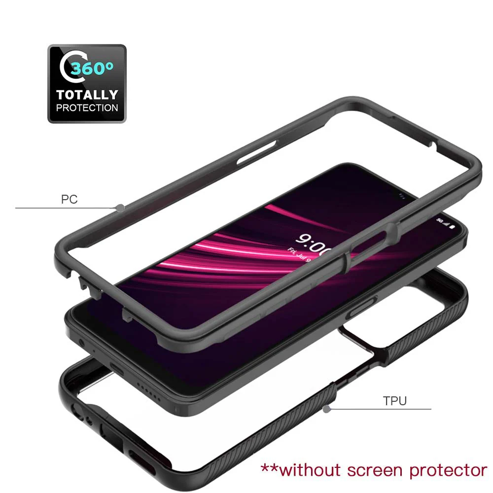 HX-TMO21-VPL | T-Mobile REVVL V+ / V Plus Case | Protection Military Grade w/ KEY Mount & Carabiner -Black - Image 4