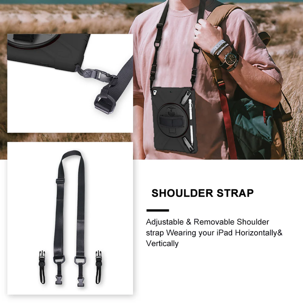 JAN-iPad-N2 | iPad 9.7 | Ultra 3 layers shockproof rugged case with hand strap and kick-stand & pen holder - Image 5