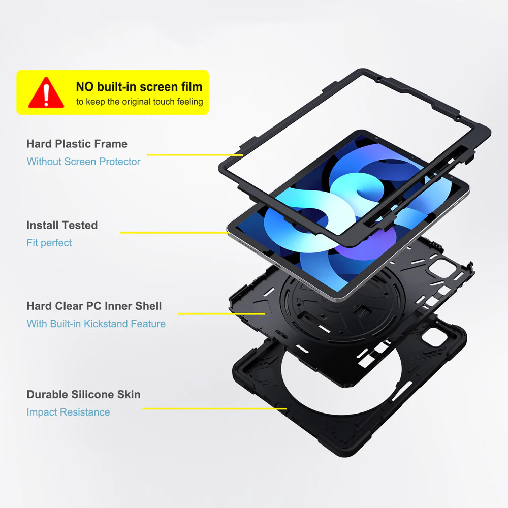 JLN-iPad-A4 | iPad Air 4 2020 / iPad Air 5 2022 | Ultra 3 layers shockproof rugged case with hand strap and kick-stand - Image 7
