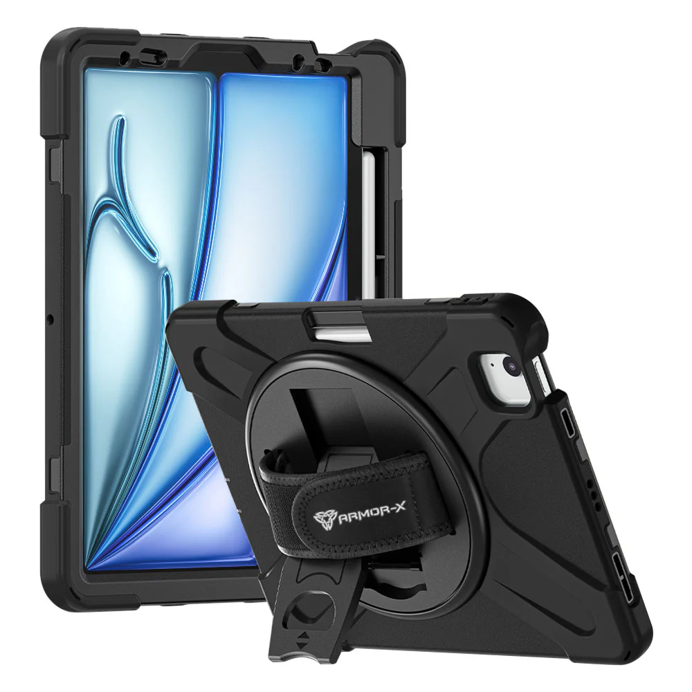 JLN-iPad-A5 | iPad Air 11 (M2) / (M3) / (M4) | Ultra 3 layers shockproof rugged case with hand strap and kick-stand
