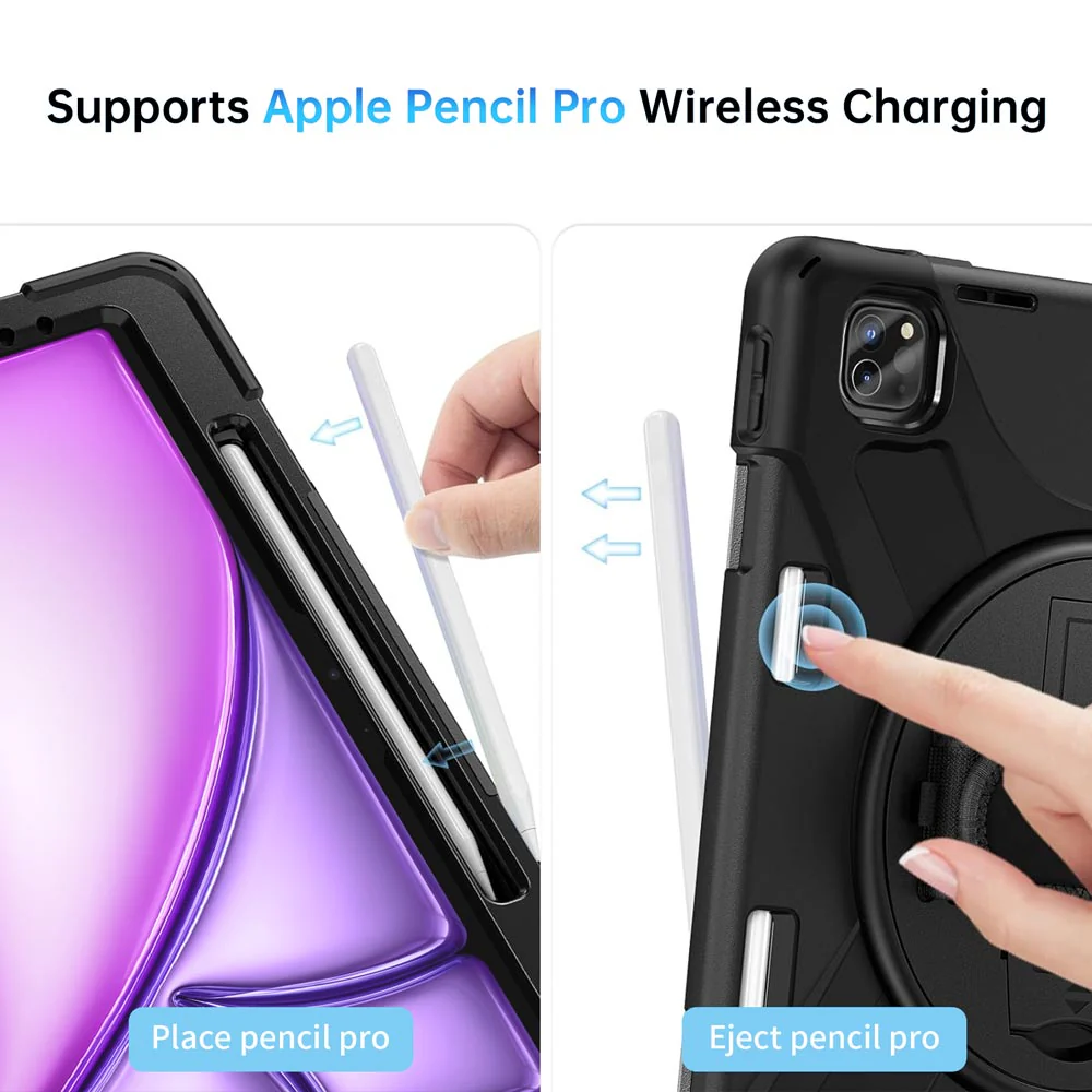 JLN-iPad-A6 | iPad Air 13 (M2) / (M3) / (M4) | Ultra 3 layers shockproof rugged case with hand strap and kick-stand - Image 8