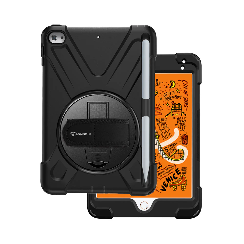 JLN-iPad-M54 | iPad mini 5 / mini 4 | Ultra 3 Layers Shockproof Rugged Case With Hand Strap,  Kick-stand & Wireless Charging Pen Holder