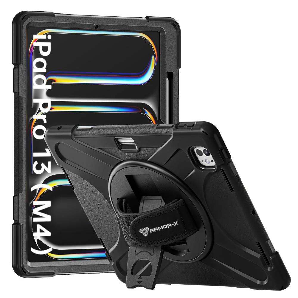 JLN-iPad-PR10 | iPad Pro 13 (M4) / (M5) | Ultra 3 Layers Shockproof Rugged Case With Hand Strap,  Kick-stand & Wireless Charging Pen Holder