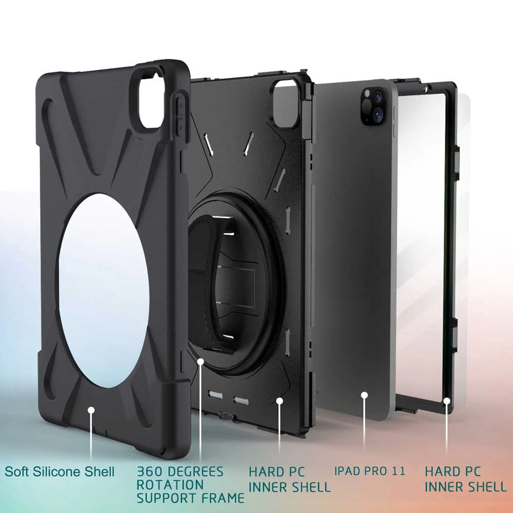 JLN-iPad-PR7 | iPad Pro 12.9 ( 4th Gen. ) 2020 | Ultra 3 layers shockproof rugged case with hand strap and kick-stand - Image 8