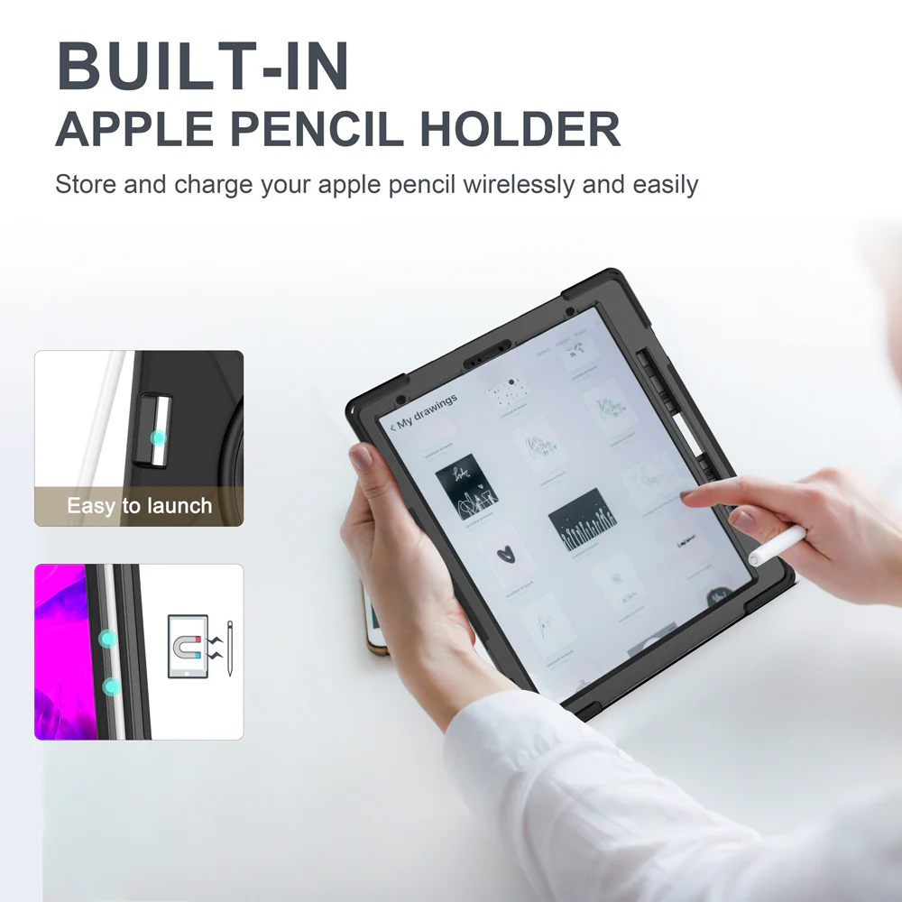 JLN-iPad-PR7*PEN | iPad Pro 12.9 ( 4th Gen. ) 2020 | Ultra 3 Layers Shockproof Rugged Case With Hand Strap,  Kick-stand & Wireless Charging Pen Holder - Image 9