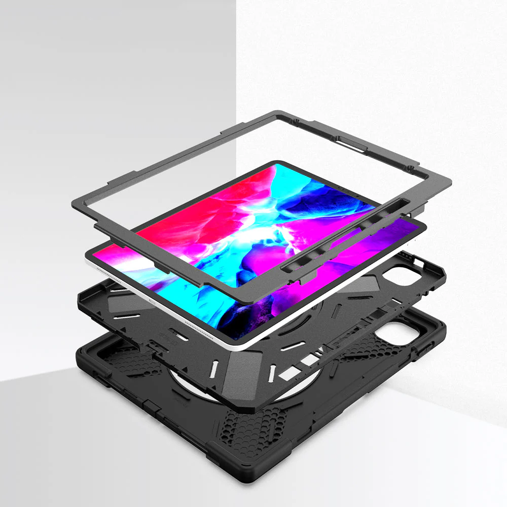 JLN-iPad-PR9 | iPad Pro 12.9 ( 5th / 6th Gen ) 2021 / 2022 | Ultra 3 Layers Shockproof Rugged Case With Hand Strap,  Kick-stand & Wireless Charging Pen Holder - Image 9