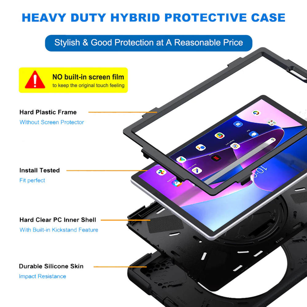 JLN-LN-M10-V3 | Lenovo Tab M10 ( Gen3 ) TB328 | Ultra 3 layers shockproof rugged case with hand strap & kick-stand - Image 9