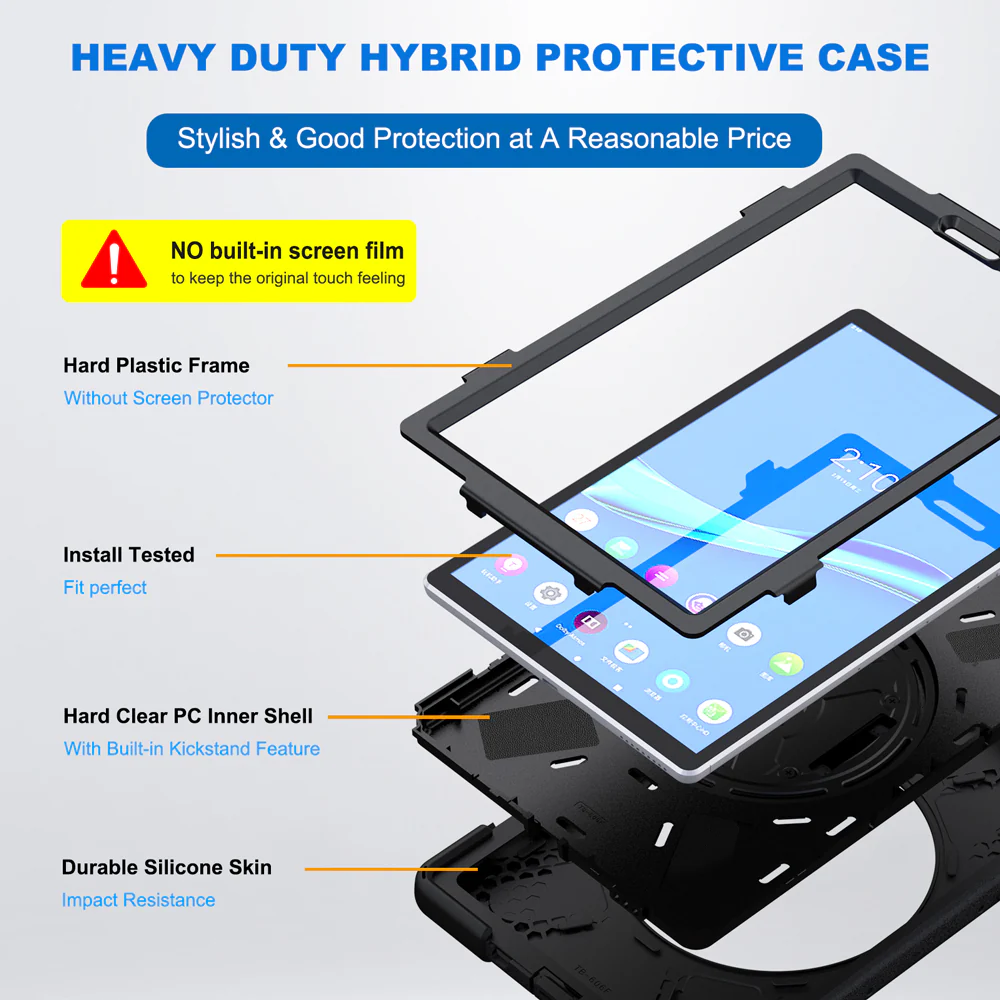 JLN-LN-M10PL | Lenovo Tab M10 Plus TB-X606 | Ultra 3 layers shockproof rugged case with hand strap & kick-stand - Image 10