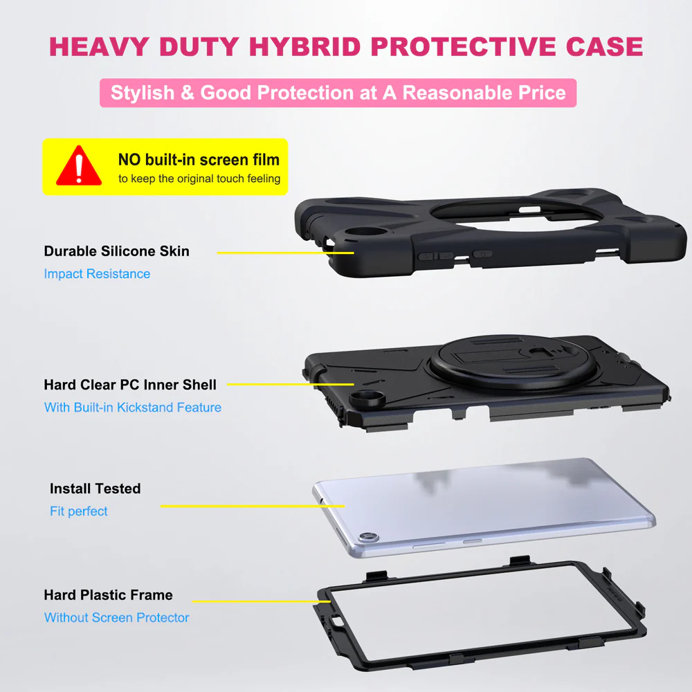 JLN-LN-M8HD | Lenovo Tab M8 (HD) TB-8505 | Ultra 3 layers shockproof rugged case with hand strap & kick-stand - Image 8