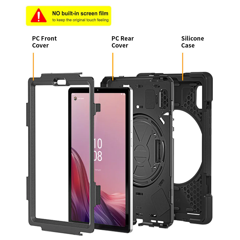 JLN-LN-M9 | Lenovo Tab M9 TB310 | Ultra 3 layers shockproof rugged case with hand strap & kick-stand - Image 8