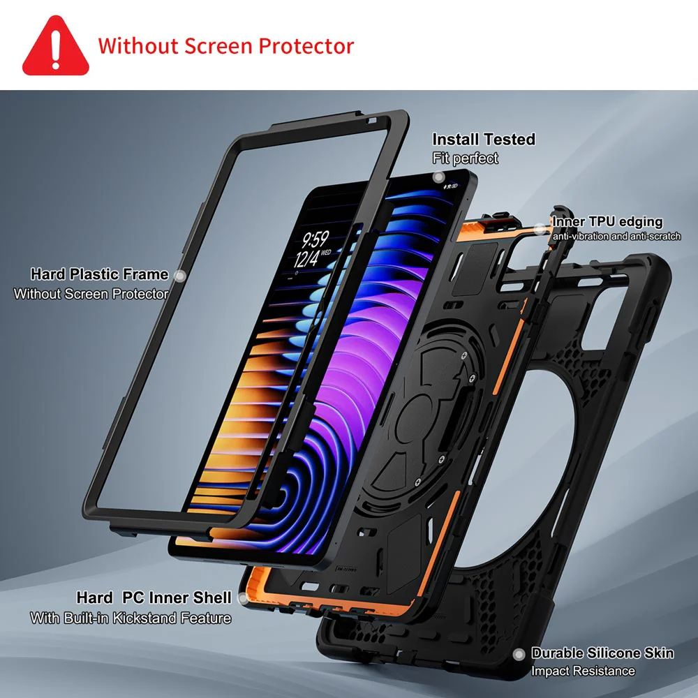 JLN-Mi-PAD7 | Xiaomi Pad 7 / 7 Pro | Ultra 3 layers shockproof rugged case with hand strap and kick-stand - Image 7