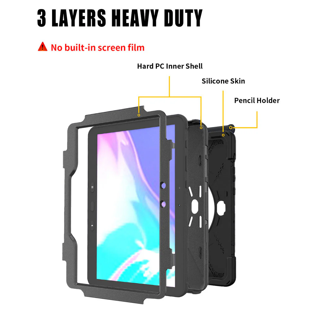 JLN-SS-ACTPR | Samsung Galaxy Tab Active Pro SM-T545 T547 / Active4 Pro SM-T630 T636 DM-638U | Ultra 3 layers shockproof rugged case with hand strap & kick-stand & pen holder - Image 9