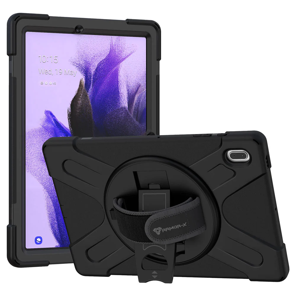 JLN-SS-S7FE | Samsung Galaxy Tab S7 FE SM-T730 / T733 / T736B / T735NZ | Ultra 3 layers shockproof rugged case with hand strap and kick-stand