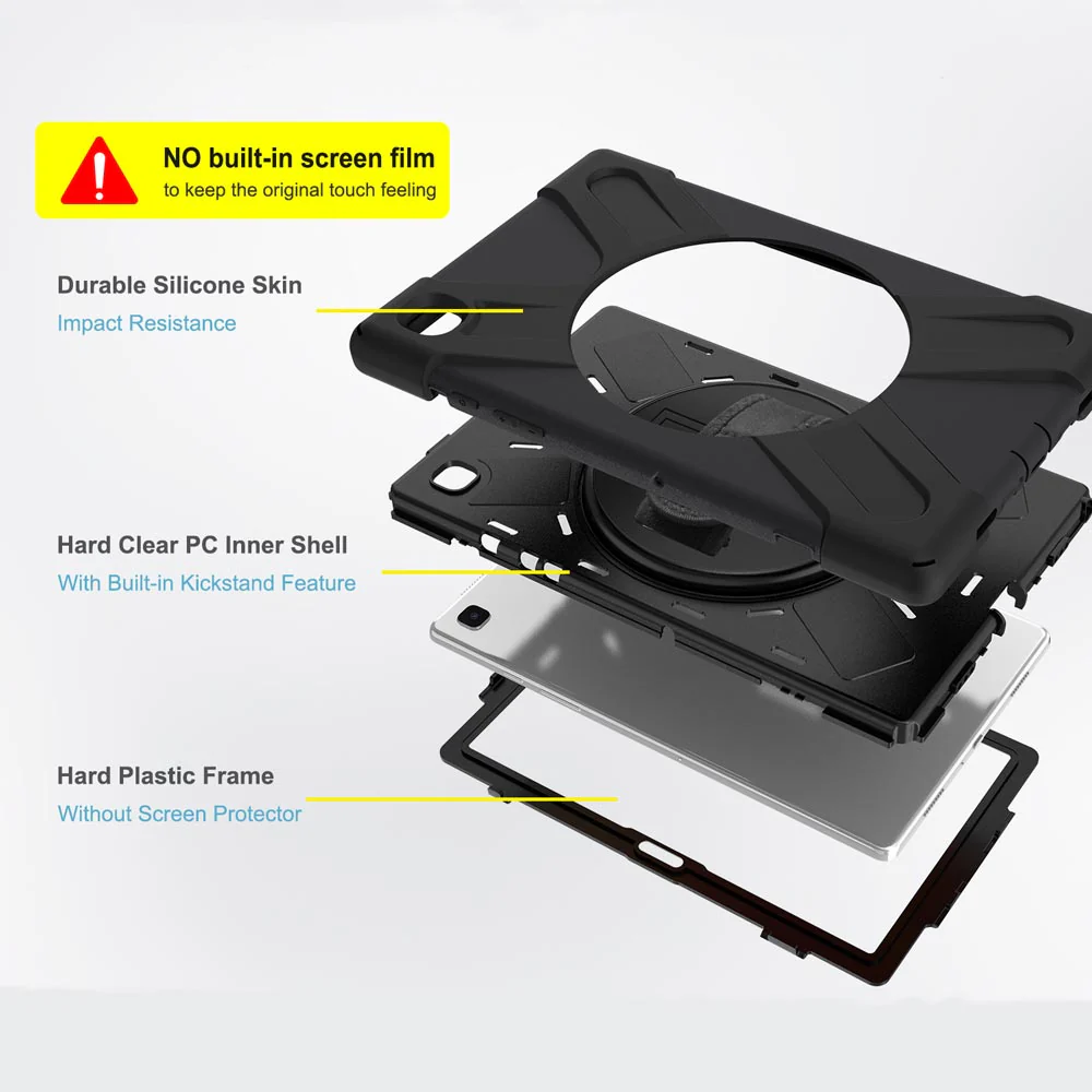 JLN-SS-T500 | Samsung Galaxy Tab A7 10.4 SM-T500 T505 T507 (2020) / A7 10.4 SM-T509 (2022) | Ultra 3 layers shockproof rugged case with hand strap and kick-stand - Image 7
