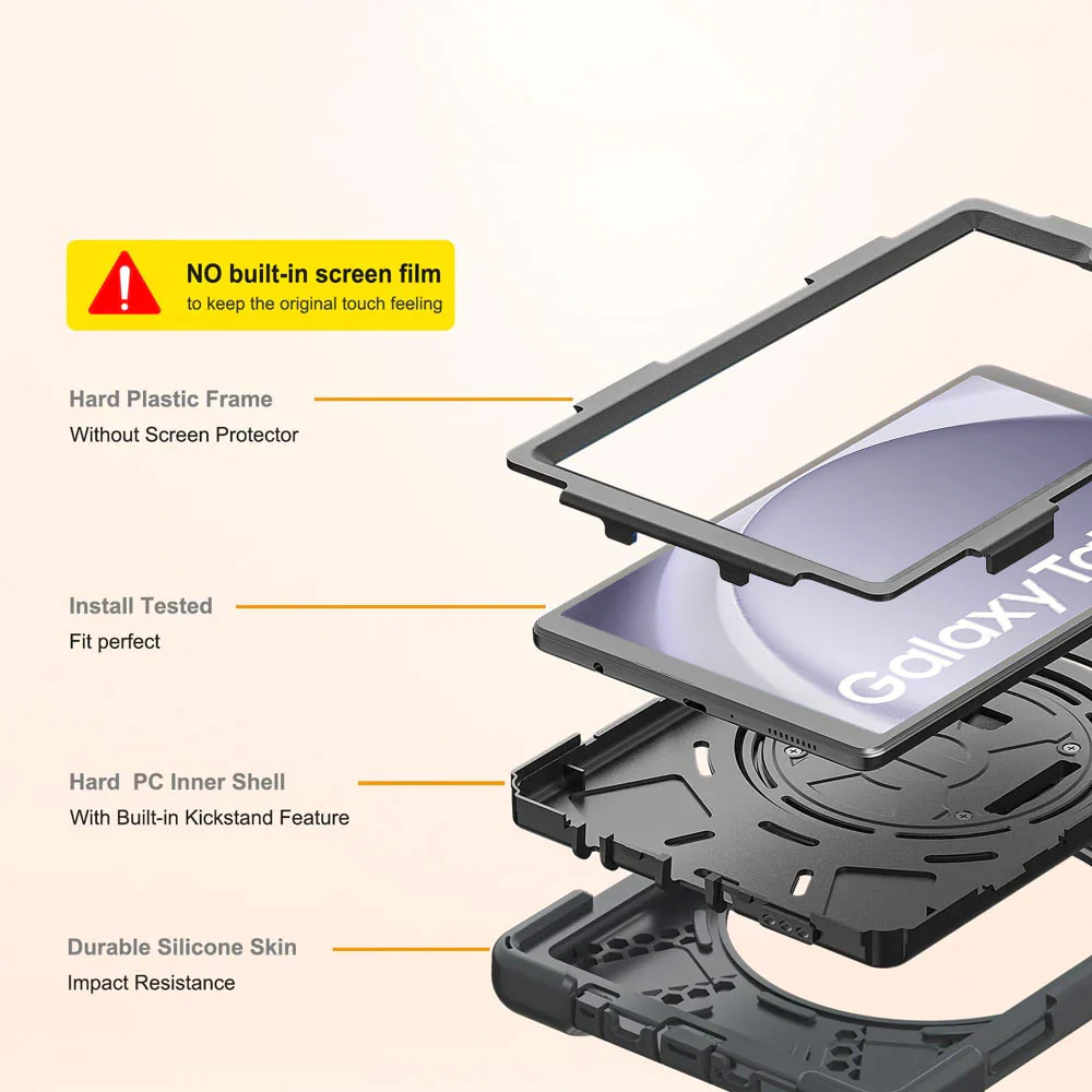 JLN-SS-X110 | Samsung Galaxy Tab A9 ( 8.7" ) SM-X110 / SM-X115 | Ultra 3 layers shockproof rugged case with hand strap and kick-stand - Image 9