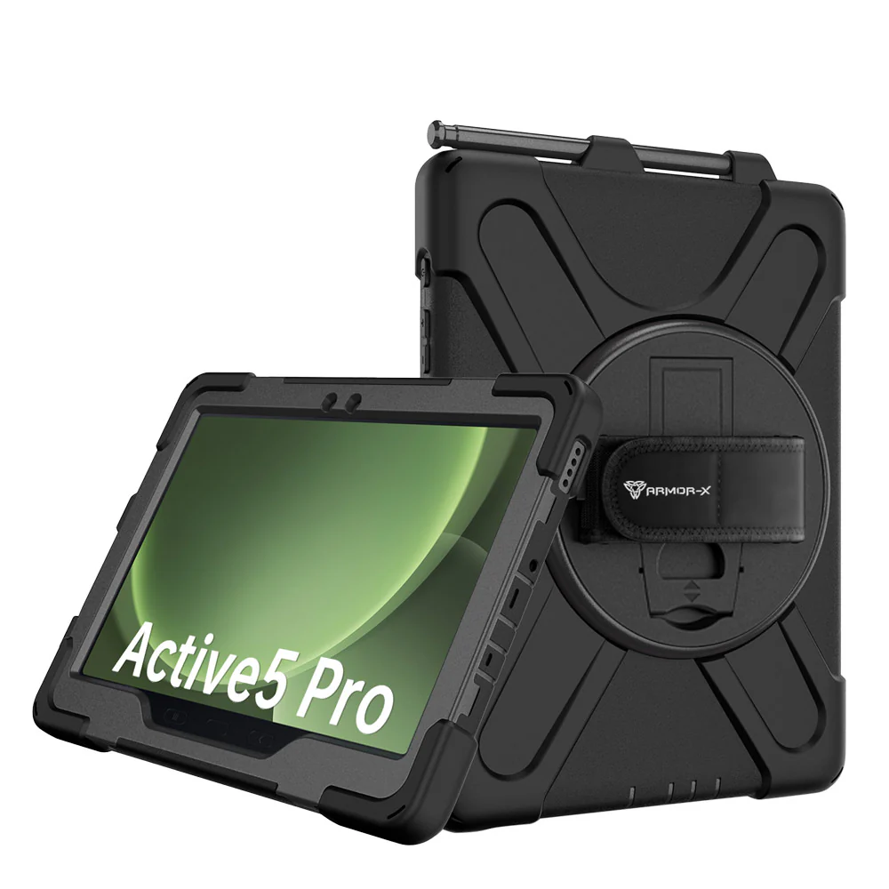 JLN-SS-X350 | Samsung Galaxy Tab Active5 Pro (10.1-inch) SM-X350 SM-X356 SM-X358 / Active4 Pro / Active Pro | Ultra 3 layers shockproof rugged case with hand strap & kick-stand & pen holder