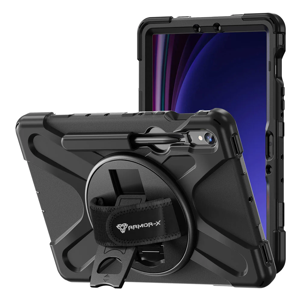 JLN-SS-X710 | Samsung Galaxy Tab S9 SM-X710 / X716 / X718 | Ultra 3 layers shockproof rugged case with hand strap and kick-stand