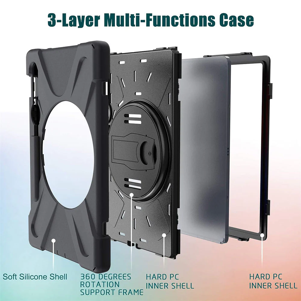 JLN-SS-X710 | Samsung Galaxy Tab S9 SM-X710 / X716 / X718 | Ultra 3 layers shockproof rugged case with hand strap and kick-stand - Image 9