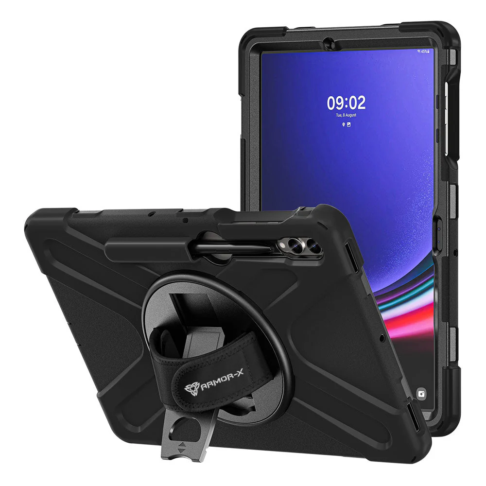 JLN-SS-X810 | Samsung Galaxy Tab S9 FE+ S9 FE Plus SM-X610 X616 X618 | Ultra 3 layers shockproof rugged case with hand strap and kick-stand