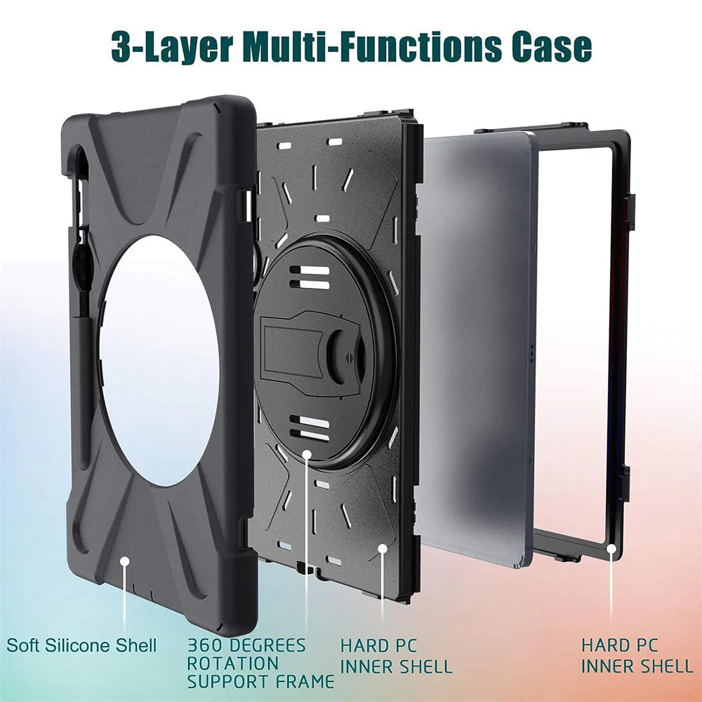 JLN-SS-X810 | Samsung Galaxy Tab S9 FE+ S9 FE Plus SM-X610 X616 X618 | Ultra 3 layers shockproof rugged case with hand strap and kick-stand - Image 9