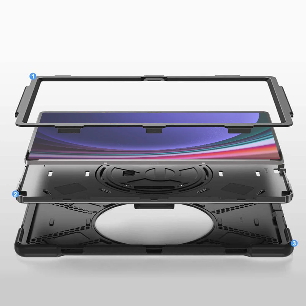 JLN-SS-X910 | Samsung Galaxy Tab S10 Ultra SM-X920 / X926B | Ultra 3 layers shockproof rugged case with hand strap and kick-stand - Image 9