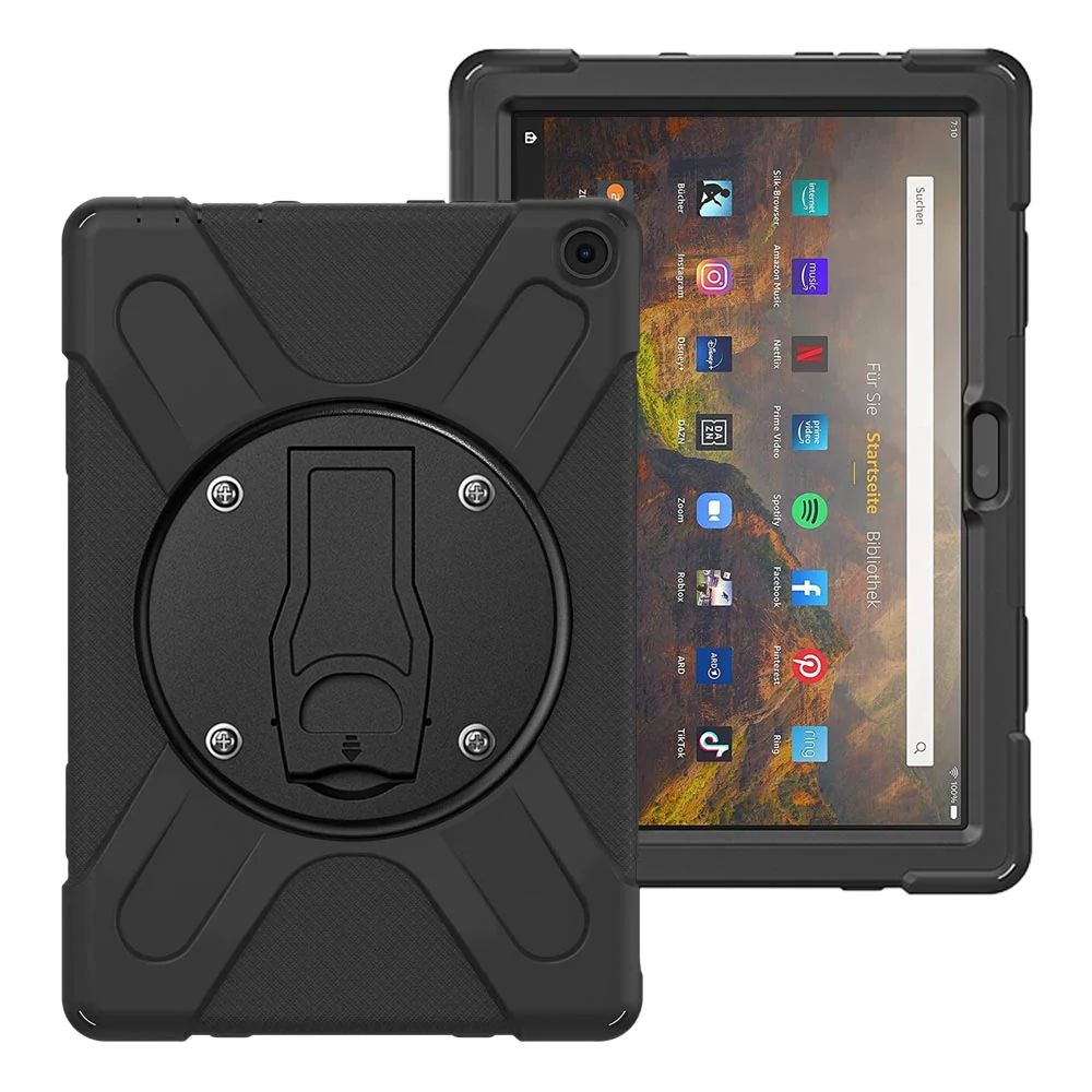 JVN-AZ-HD10 | Amazon Fire HD 10 2021 / Fire HD 10 Plus 2021 | Ultra 3 Layers Shockproof Rugged Case With VESA 75x75mm Mounting Holes & Kick-stand