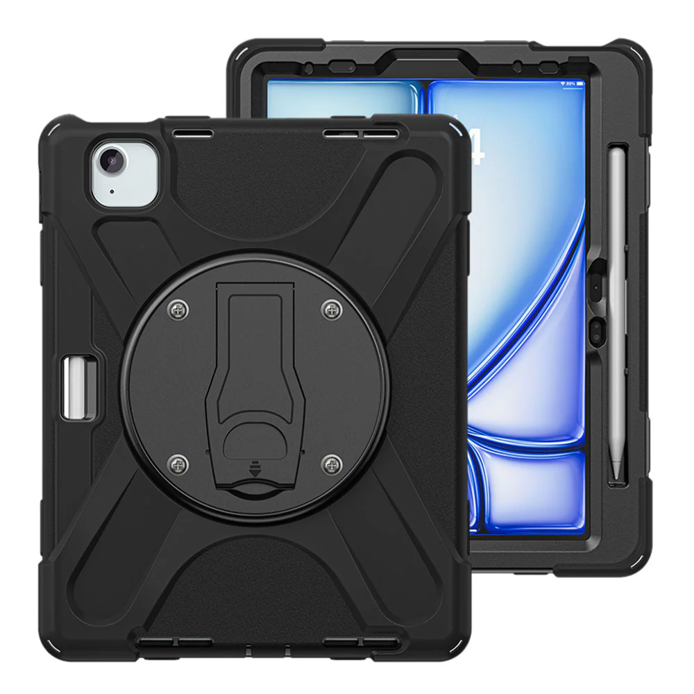 JVN-iPad-A5 | iPad Air 11  (M2) / (M3) / (M4) | Ultra 3 Layers Shockproof Rugged Case With VESA 75x75mm Mounting Holes & Kick-stand