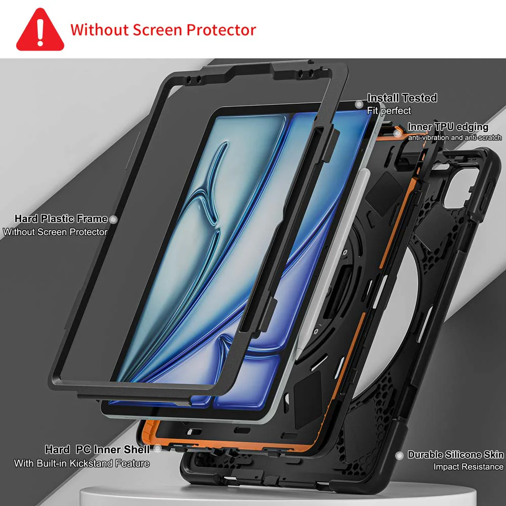 JVN-iPad-A5 | iPad Air 11  (M2) / (M3) / (M4) | Ultra 3 Layers Shockproof Rugged Case With VESA 75x75mm Mounting Holes & Kick-stand - Image 6