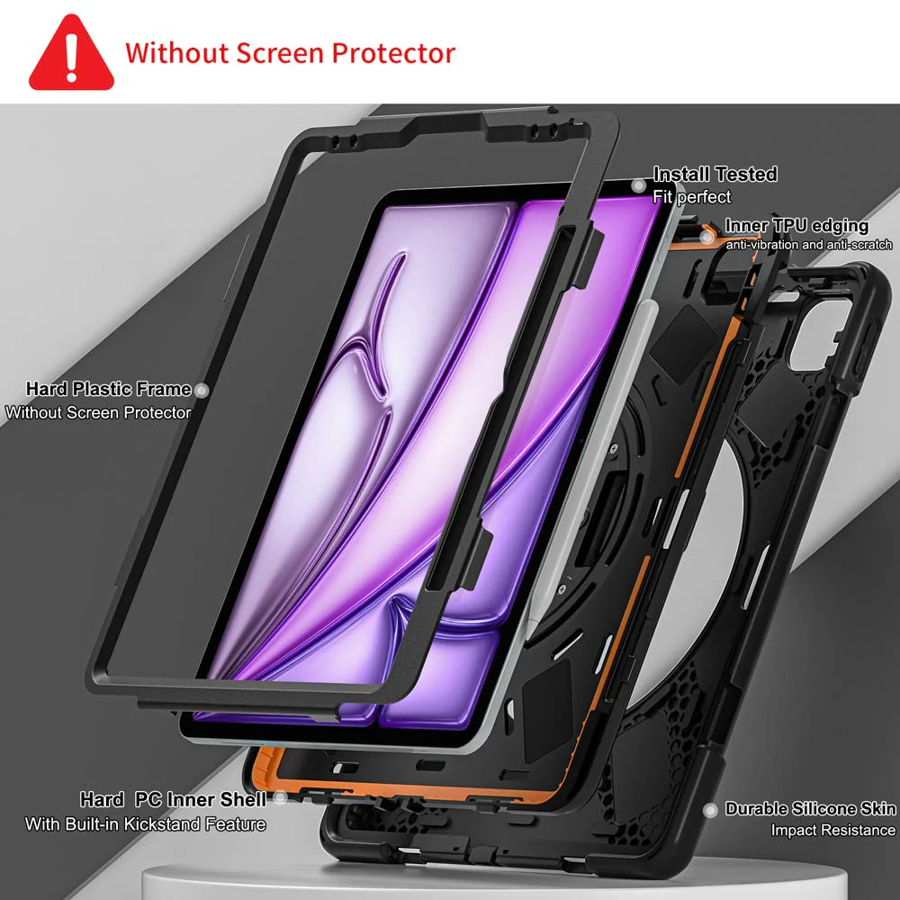 JVN-iPad-A6 | iPad Air 13 (M2) / (M3) / (M4) | Ultra 3 Layers Shockproof Rugged Case With VESA 75x75mm Mounting Holes & Kick-stand - Image 6