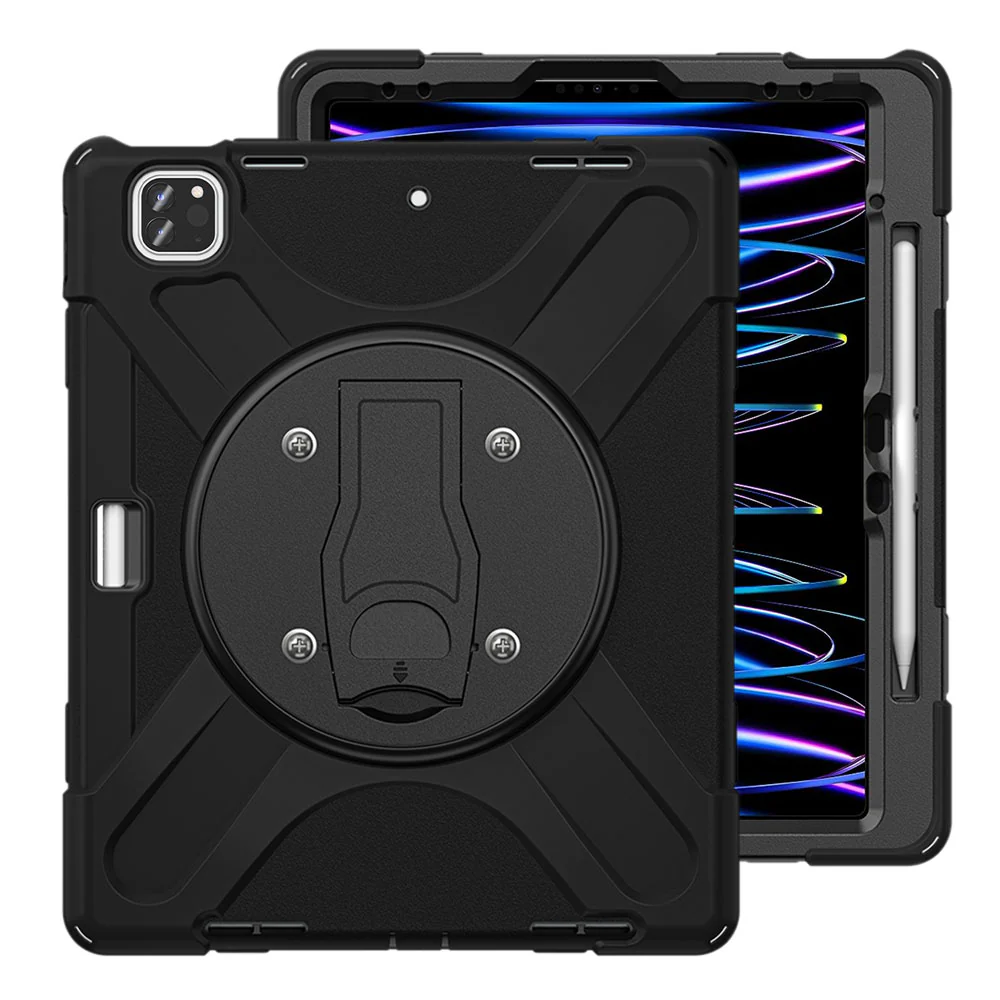 JVN-iPad-A6 | iPad Pro 12.9 ( 3rd / 4th / 5th / 6th Gen. ) 2018 / 2020 / 2021 / 2022 | Ultra 3 Layers Shockproof Rugged Case With VESA 75x75mm Mounting Holes & Kick-stand