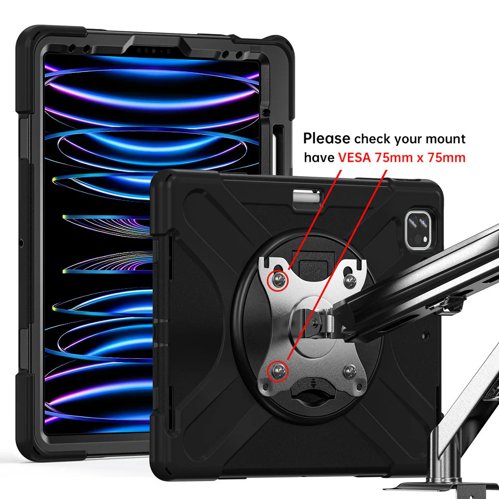 JVN-iPad-A6 | iPad Pro 12.9 ( 3rd / 4th / 5th / 6th Gen. ) 2018 / 2020 / 2021 / 2022 | Ultra 3 Layers Shockproof Rugged Case With VESA 75x75mm Mounting Holes & Kick-stand - Image 3