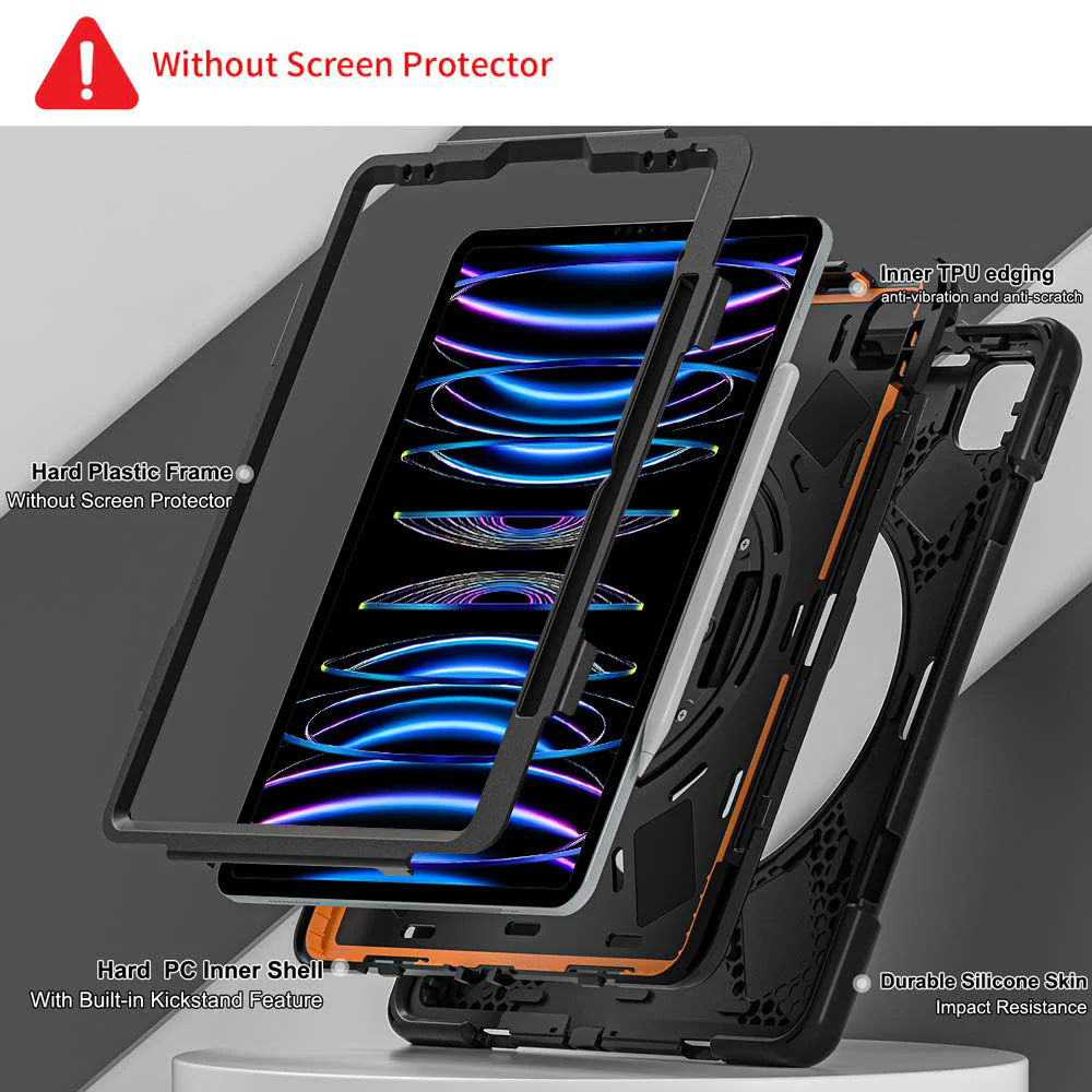 JVN-iPad-A6 | iPad Pro 12.9 ( 3rd / 4th / 5th / 6th Gen. ) 2018 / 2020 / 2021 / 2022 | Ultra 3 Layers Shockproof Rugged Case With VESA 75x75mm Mounting Holes & Kick-stand - Image 6
