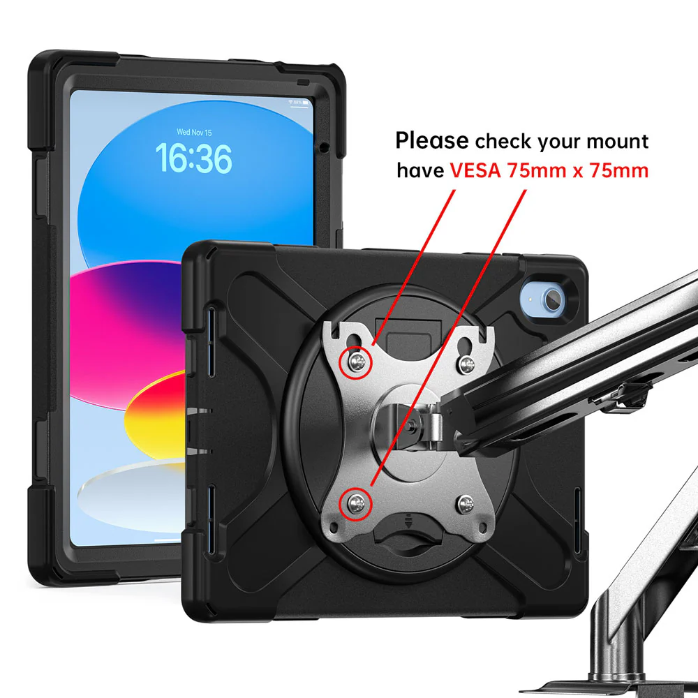 JVN-iPad-N5 | iPad 10.9 (10th Gen.) | Ultra 3 Layers Shockproof Rugged Case With VESA 75x75mm Mounting Holes & Kick-stand - Image 3