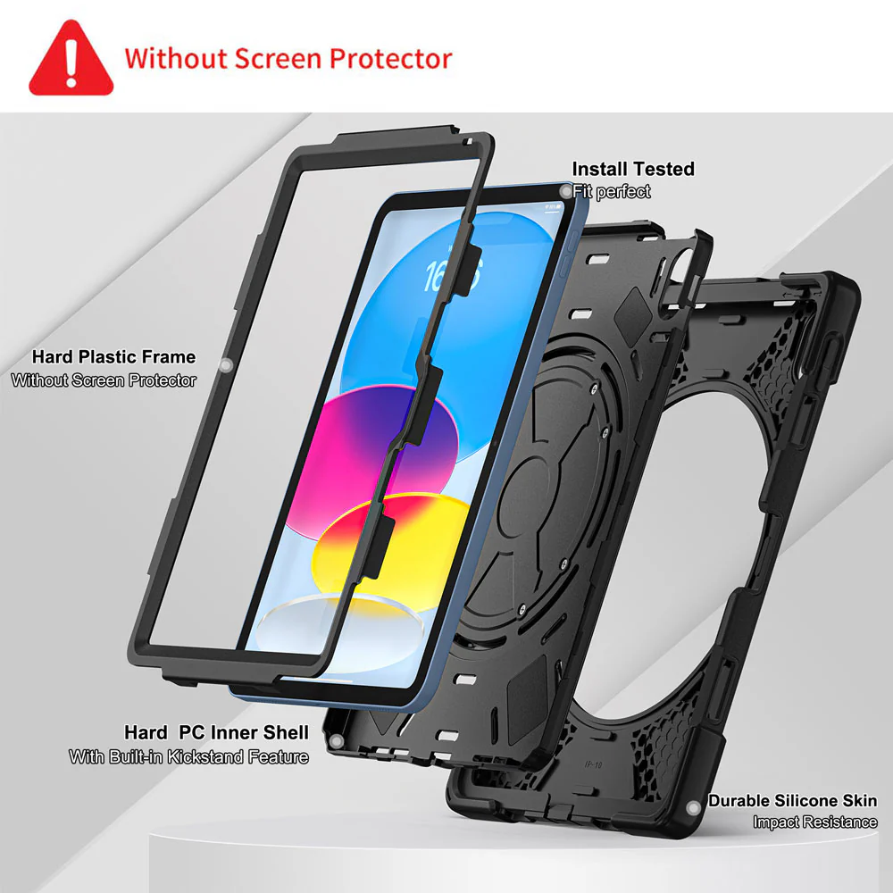 JVN-iPad-N5 | iPad 10.9 (10th Gen.) | Ultra 3 Layers Shockproof Rugged Case With VESA 75x75mm Mounting Holes & Kick-stand - Image 6