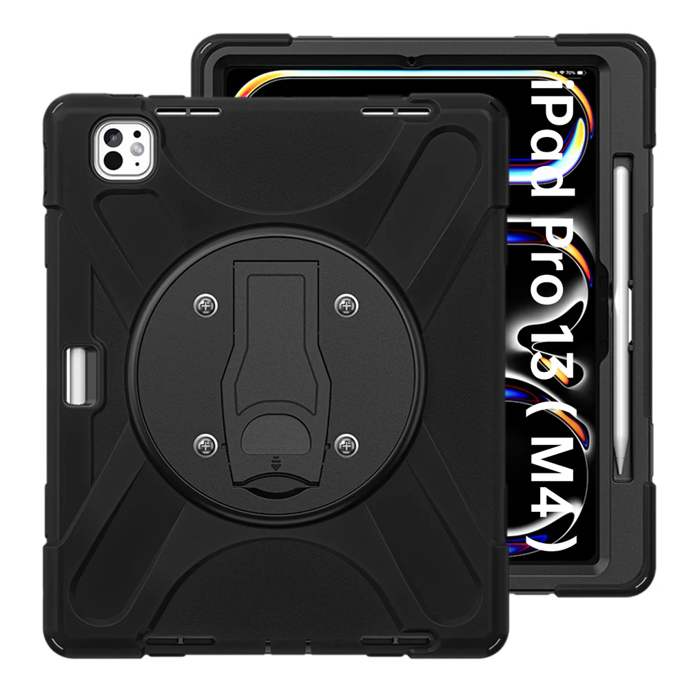 JVN-iPad-PR10 | iPad Pro 13 (M4) / (M5) | Ultra 3 Layers Shockproof Rugged Case With VESA 75x75mm Mounting Holes & Kick-stand
