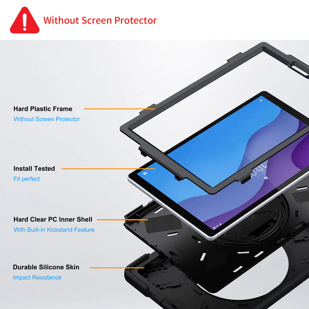 JVN-LN-M10HD2 | Lenovo Tab M10 HD (2nd Gen) TB-X306F | Ultra 3 Layers Shockproof Rugged Case With VESA 75x75mm Mounting Holes & Kick-stand - Image 6