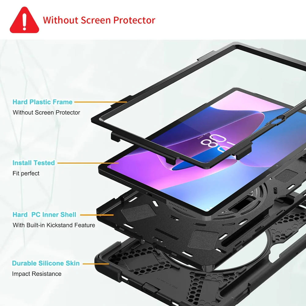 JVN-LN-P11PR2 | Lenovo Tab P11 Pro Gen 2 TB132FU | Ultra 3 Layers Shockproof Rugged Case With VESA 75x75mm Mounting Holes & Kick-stand - Image 6