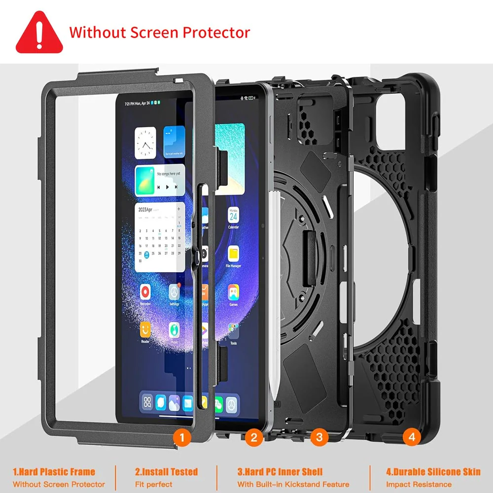 JVN-Mi-PAD6 | Xiaomi Pad 6 / 6 Pro | Ultra 3 Layers Shockproof Rugged Case With VESA 75x75mm Mounting Holes & Kick-stand - Image 6