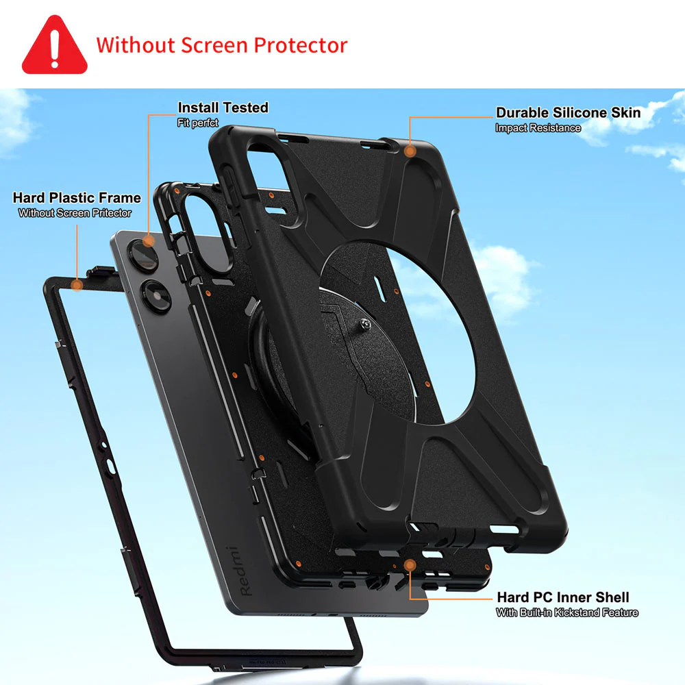 JVN-Mi-RMPPR | Xiaomi Poco Pad | Ultra 3 Layers Shockproof Rugged Case With VESA 75x75mm Mounting Holes & Kick-stand - Image 6
