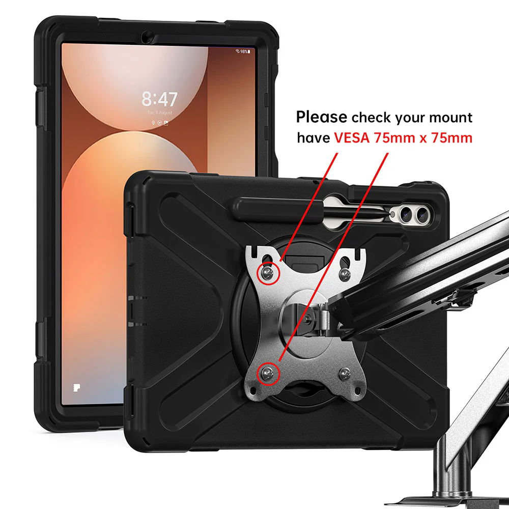 JVN-SS-X810 | Samsung Galaxy Tab S7 Plus S7+ SM-T970 / T975 / T976B | Ultra 3 Layers Shockproof Rugged Case With VESA 75x75mm Mounting Holes & Kick-stand - Image 3